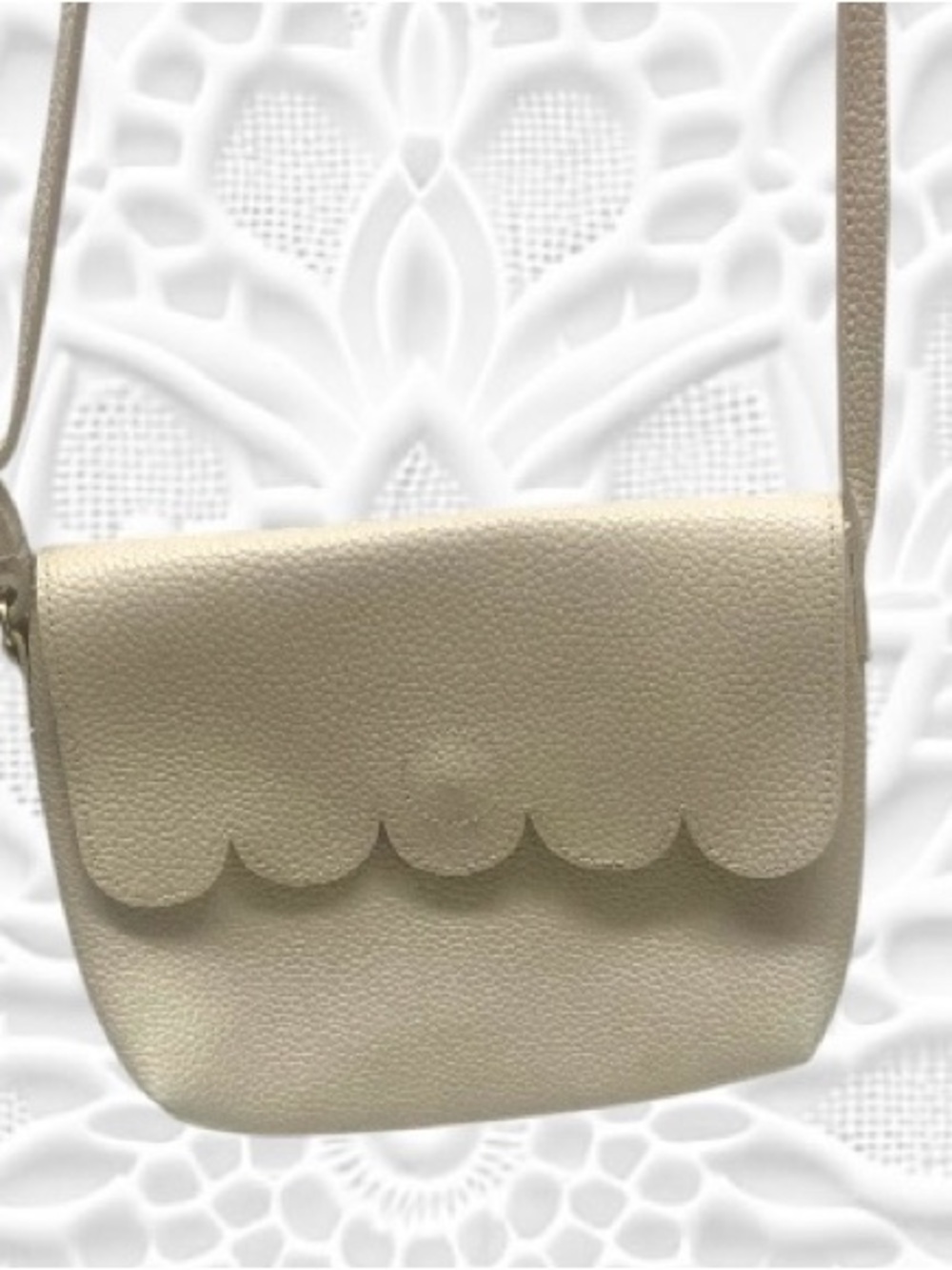 Cream Scalloped Leather Crossbody Bag - Women